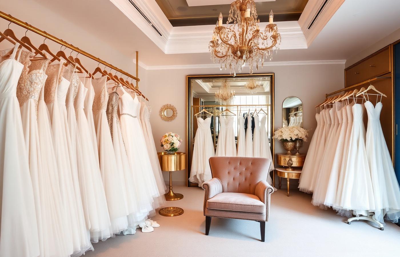 Interior de la tienda de Manu Novias con vestidos de novia